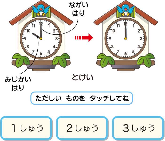 もんだい4 ながい はりは なんしゅうする?